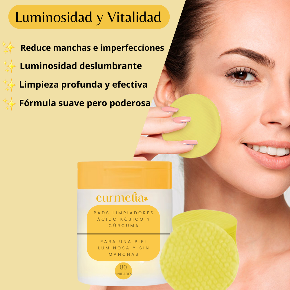 Pads Limpiadores con Ácido Kójico y Cúrcuma Curmelia© – Luminosidad y Vitalidad en 80 Unidades